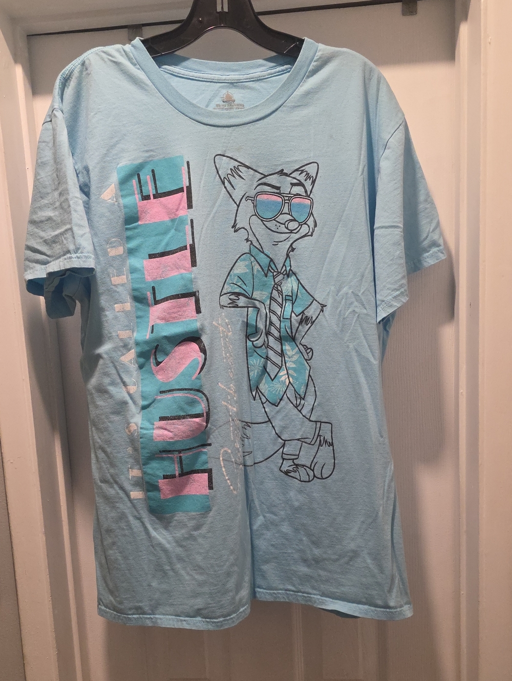 Disney Pale Blue Tee with Pink Interior Logo Print